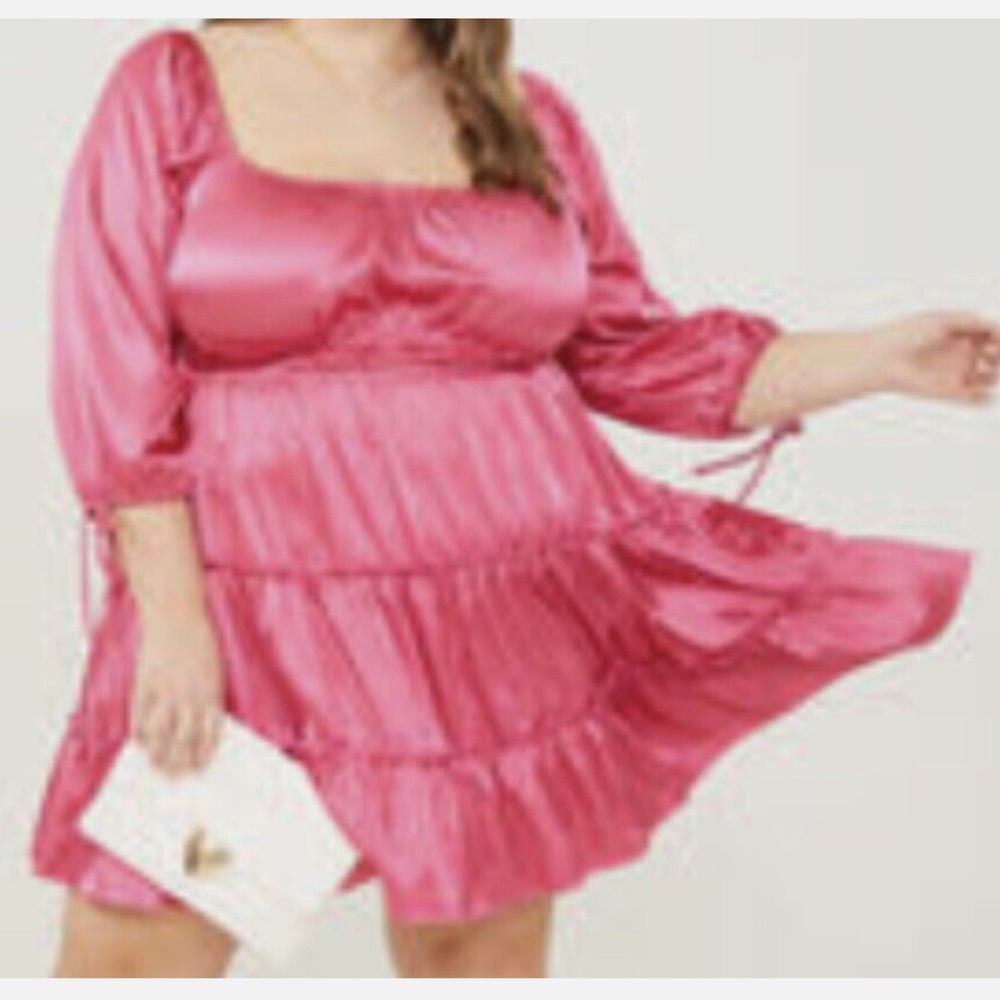 Arula Pink Tabitha Satin Babydoll Mini Dress Size A